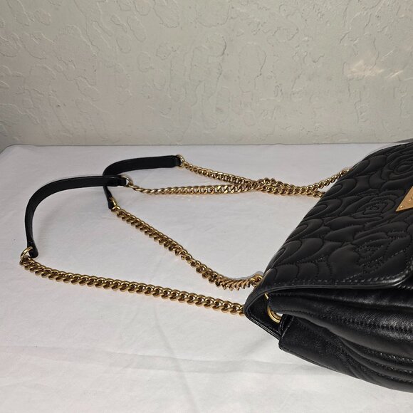 Michael Kors Vivianne Black Floral Quilted Leather Gold Chain Strap Shoulder Bag - Picture 11 of 12